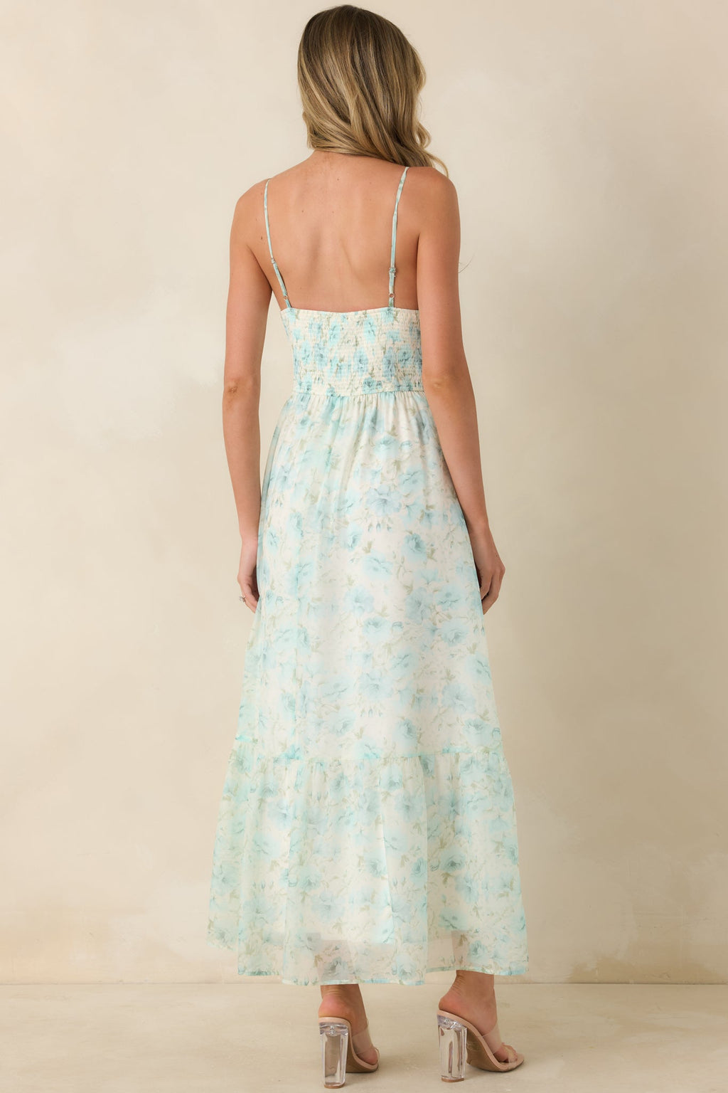 Love Me Softly Aqua Blue Floral Bustier Maxi Dress