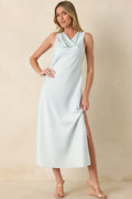 The Moment Is Ours Sky Blue Satin Finish Midi Dress